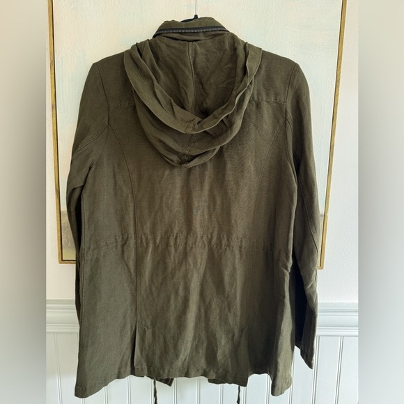 DEAR JOHN Army Green Linen Blend Utility Jacket Removable Hood Size Small - Picture 4 of 6